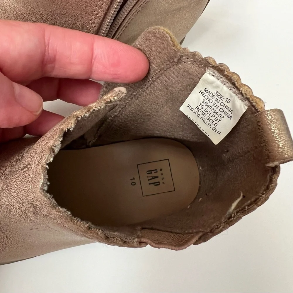 GAP| Kids Ancle High Rose Gold Boots with side zipper closure- Size 10